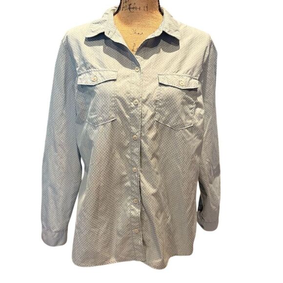 Eddie Bauer Tops - Eddie Bauer Women's XL Blue Polka Dot Button-Front Blouse Casual
